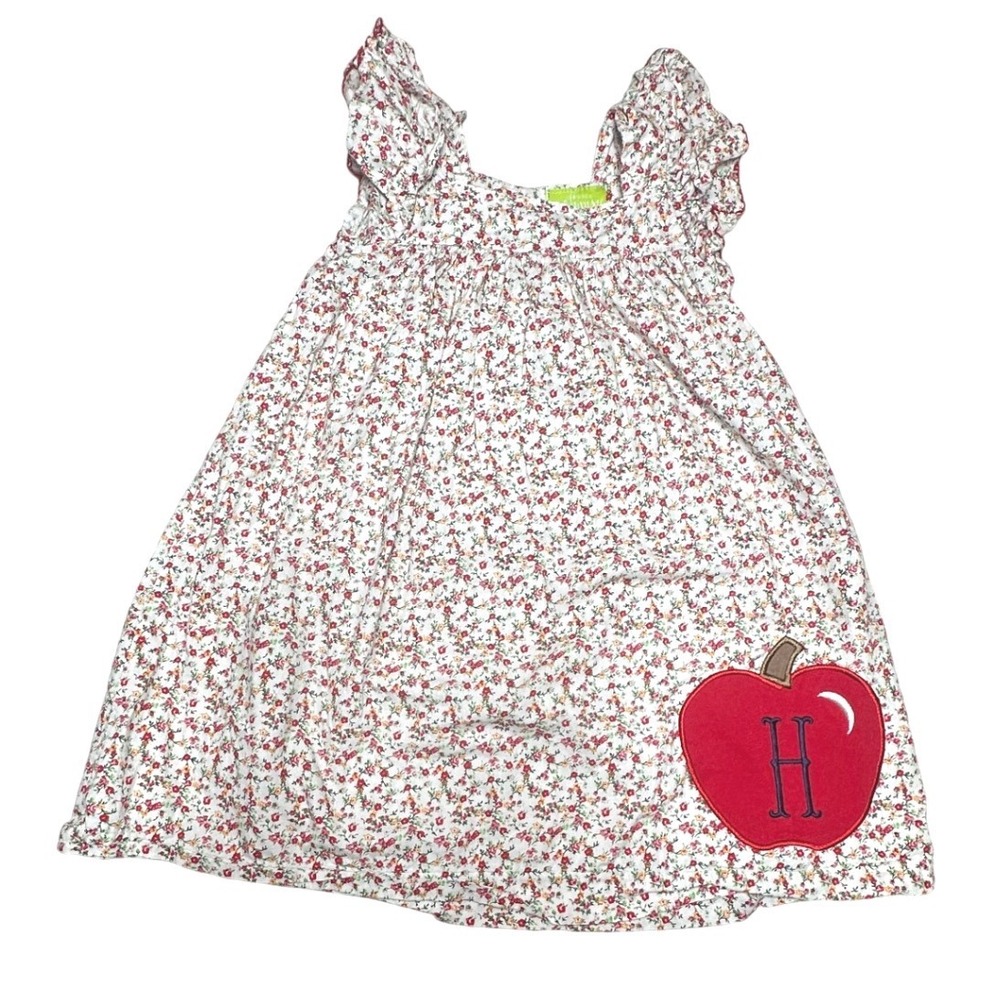 Classic Whimsy Floral Apple Dress Girls Monogram H Personalized Custom
